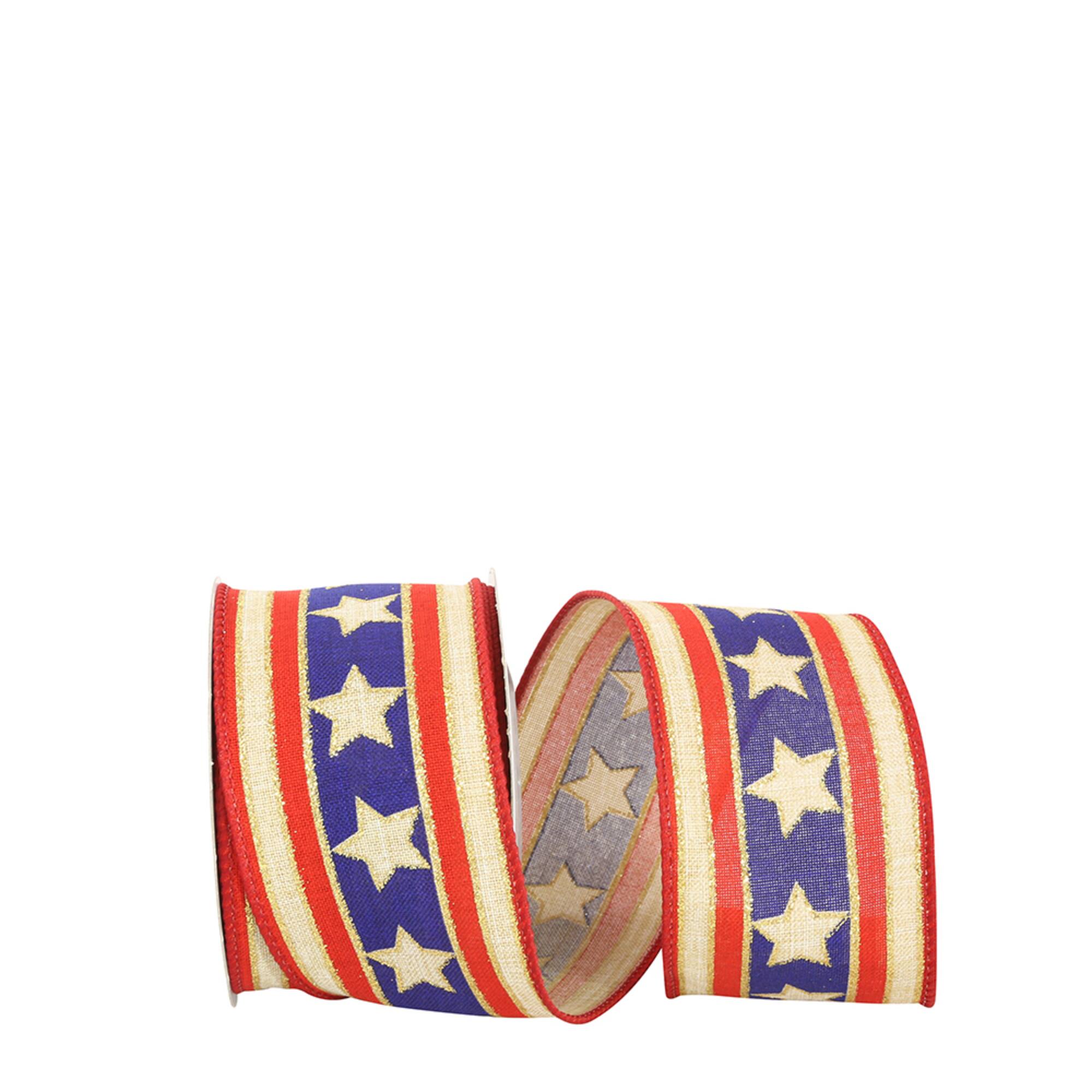 JAM Paper 2.5" x 10yd. Red, Blue & Gold Stars & Stripes Wired Ribbon